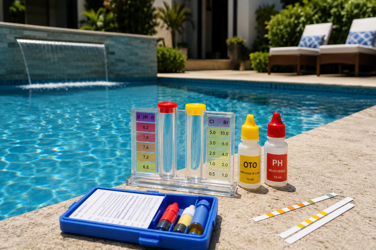 Kit para analizar el agua antes de preparar la piscina de verano