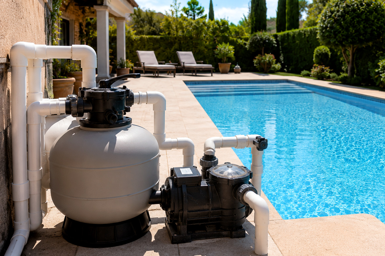Sistema de filtración de piscina después de una limpieza