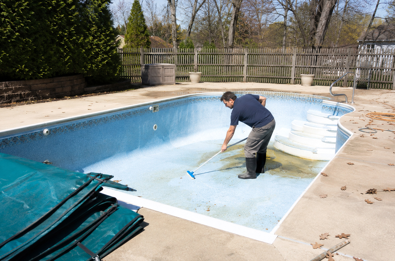 Limpieza manual del fondo de una piscina