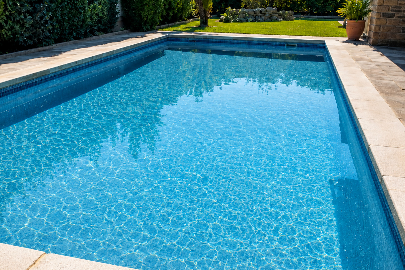 Línea de flotación limpia en una piscina bien mantenida