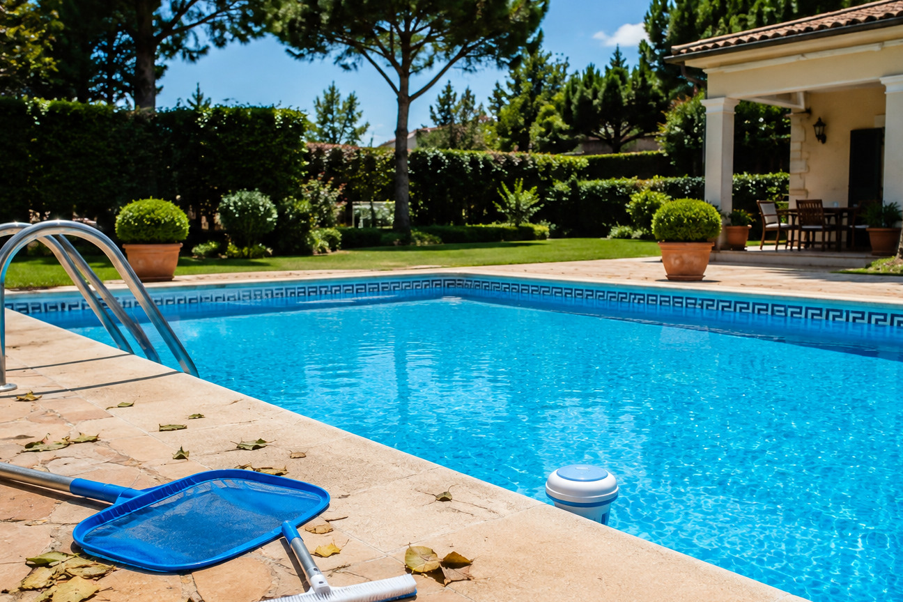 Piscina clara después de mantener correctamente el filtro de arena