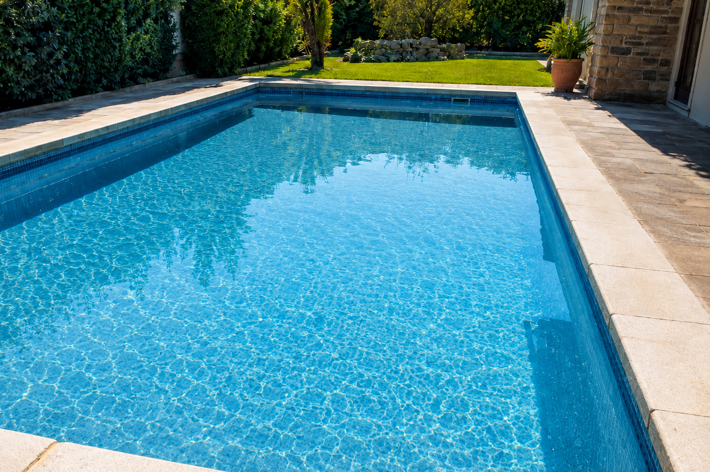 Piscina transparente después de una filtración eficaz