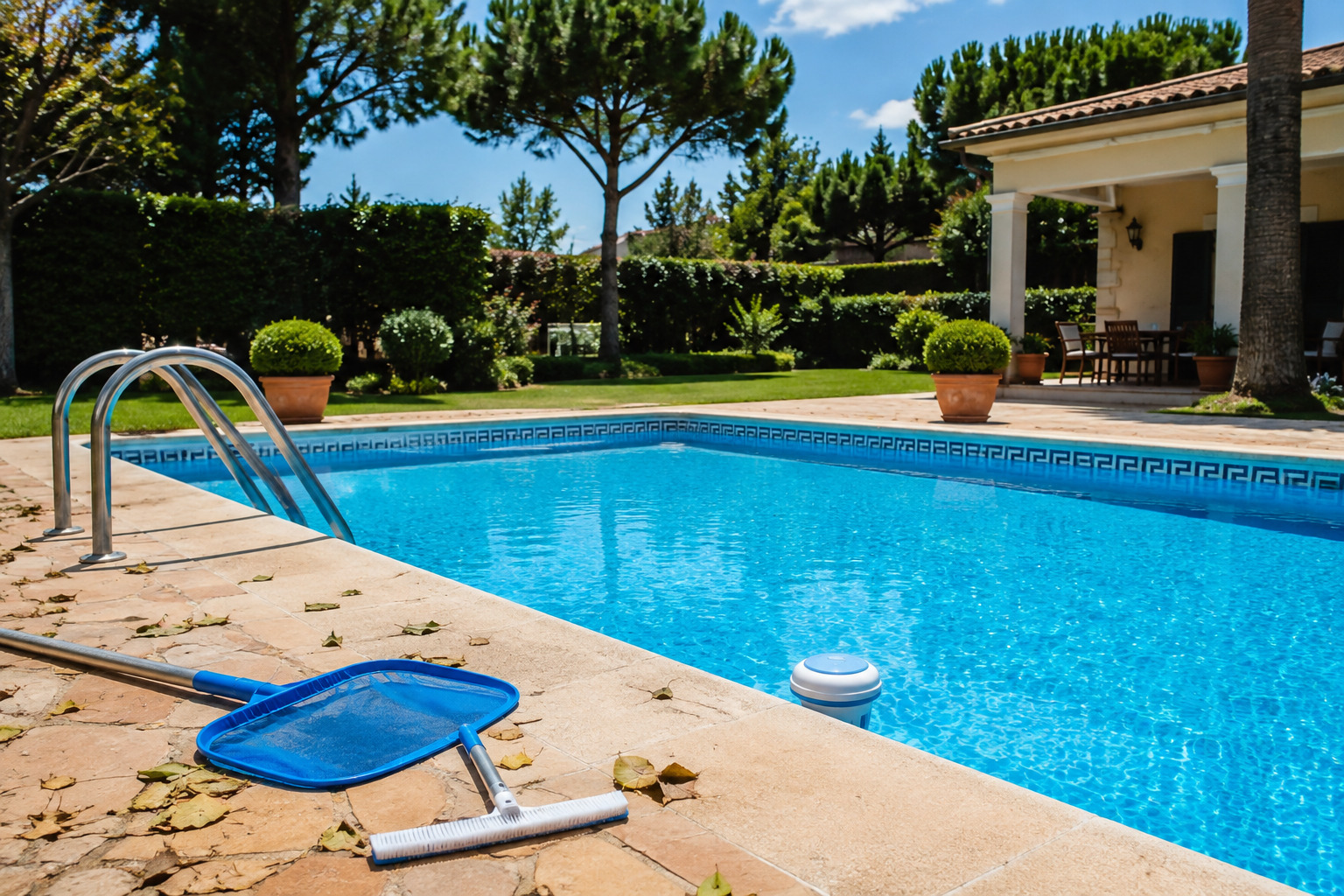 Piscina residencial preparada para el cierre de invierno