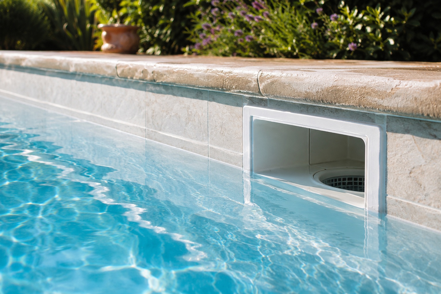 skimmer de piscina en una piscina residencial