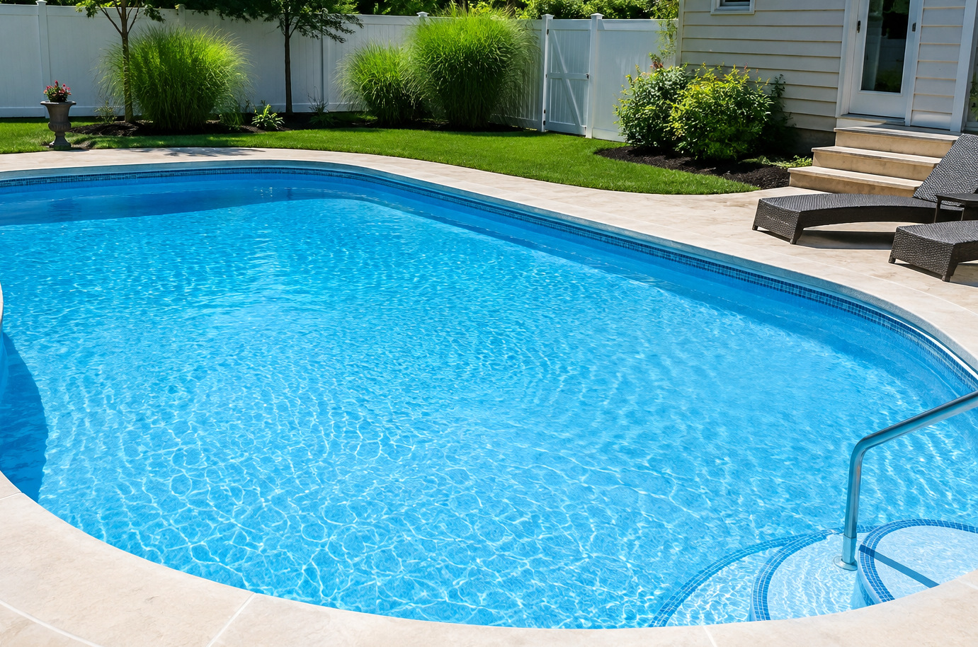 Piscina residencial para revisar dureza cálcica e incrustaciones minerales